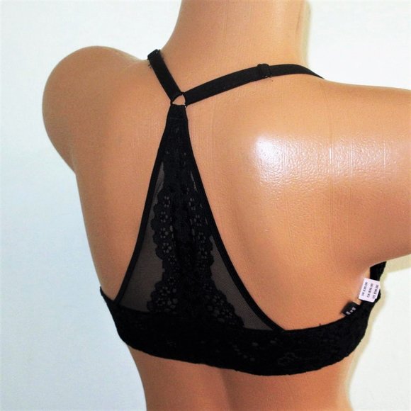 Victoria Secret Unlined Demi Bra 32DD Racerback Front Close Black Lace - Picture 4 of 7